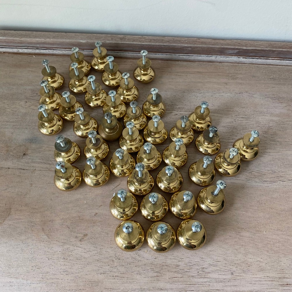 Vintage 1980s Solid Brass Cabinet Knob – Polished Pull for Cabinets or Dressers